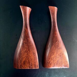 Signed English Oak Candlesticks • 1974 Hand-Carved Vermont Studio Pair